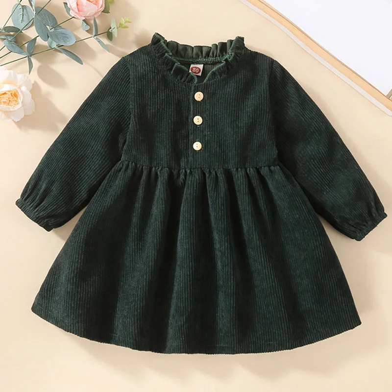 

2022 Spring Autumn Solid Color Corduroy Dress Kid Clothes Baby Girl Clothes Dress For Girls Kid's Dress