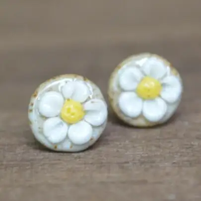 3-yellow pistil Симпатичные керамические цветочные серьги-гвоздики ручной работы специальный этнический подарок для девочек рождественские украшения - Окраска металла: 3-yellow pistil