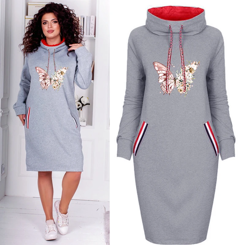 

Flower Butterfly Plus Size Dress Women Sexy Bodycon Vintage Long Sleeve Party Casual Black Dresses Slim Fit Clothes