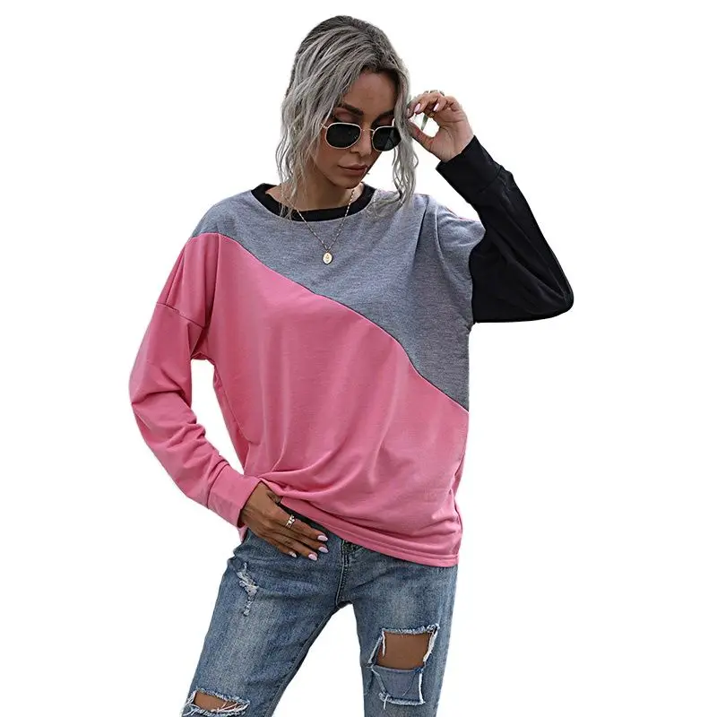 

Осень контраст Цвет в стиле пэчворк с длинным рукавом и o-образным вырезом, повседневные свободные толстовки женская уличная пуловеры Модны...