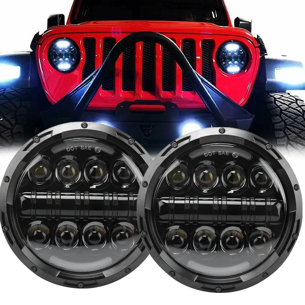 2pc 7Inch Round Headlight For Ford Mustang 1965-1978 Led DRL Halo Ring Headlamp Series For Lada Niva 4X4 Offroad Suzuki Samurai