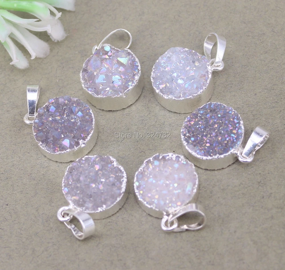 5 шт 15 мм покрытый серебром натуральный AB камень круглой формы кулон бусины для