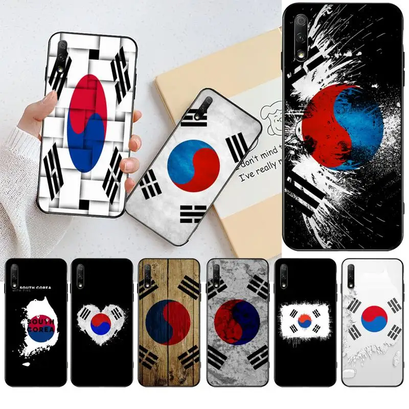 

YJZFDYRM South Korea Flag Silicone Black Phone Case For Huawei Nova 6se 7 7pro 7se honor 7A 8A 7C Prime2019