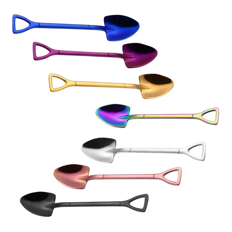 Blue creative stainless steel 304 small shovel spoon design gold-plated tableware coffee ice cream soup honey delica | Дом и сад