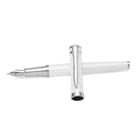 baoer picasso fountain pen stainless steel metal barrel silver trim pearl white color medium nib school student a6310