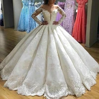2022 dubai luxury ball gown wedding dresses long sleeve designer lace applique bridal gowns puffy princess marriage gowns new