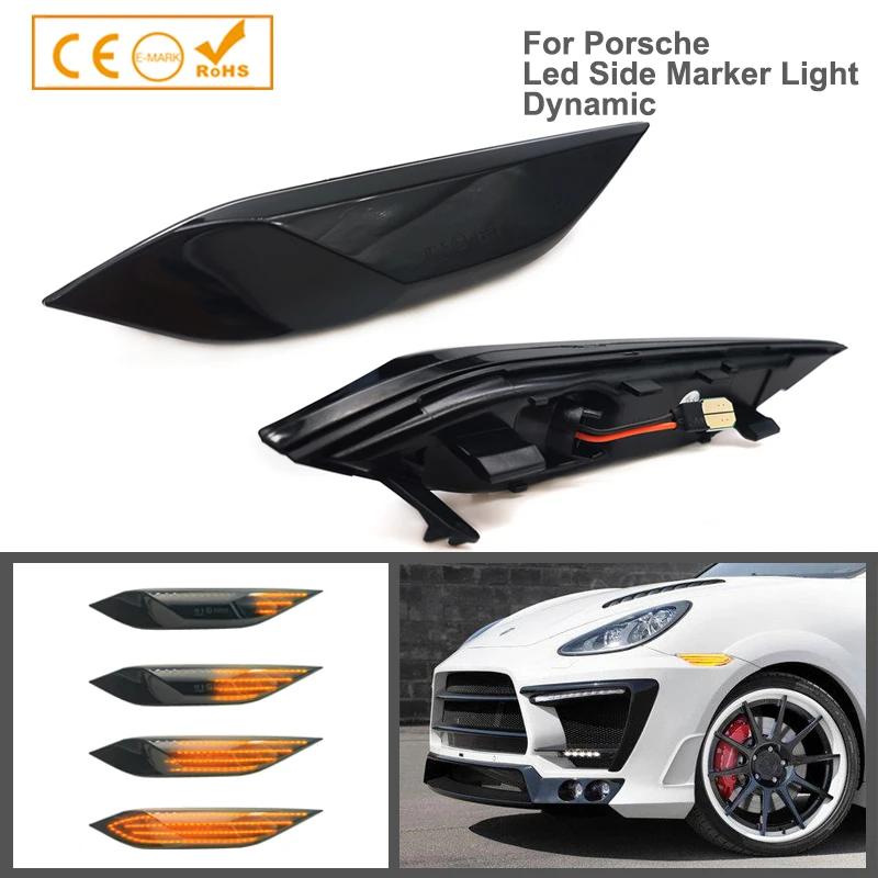 

2 предмета в комплекте желтого цвета динамический Автомобильный светодиодный указатель поворота лампы переднее крыло Боковой габаритный фонарь крыло индикатор светильник для Porsche Cayenne 958 92A 2010-2014