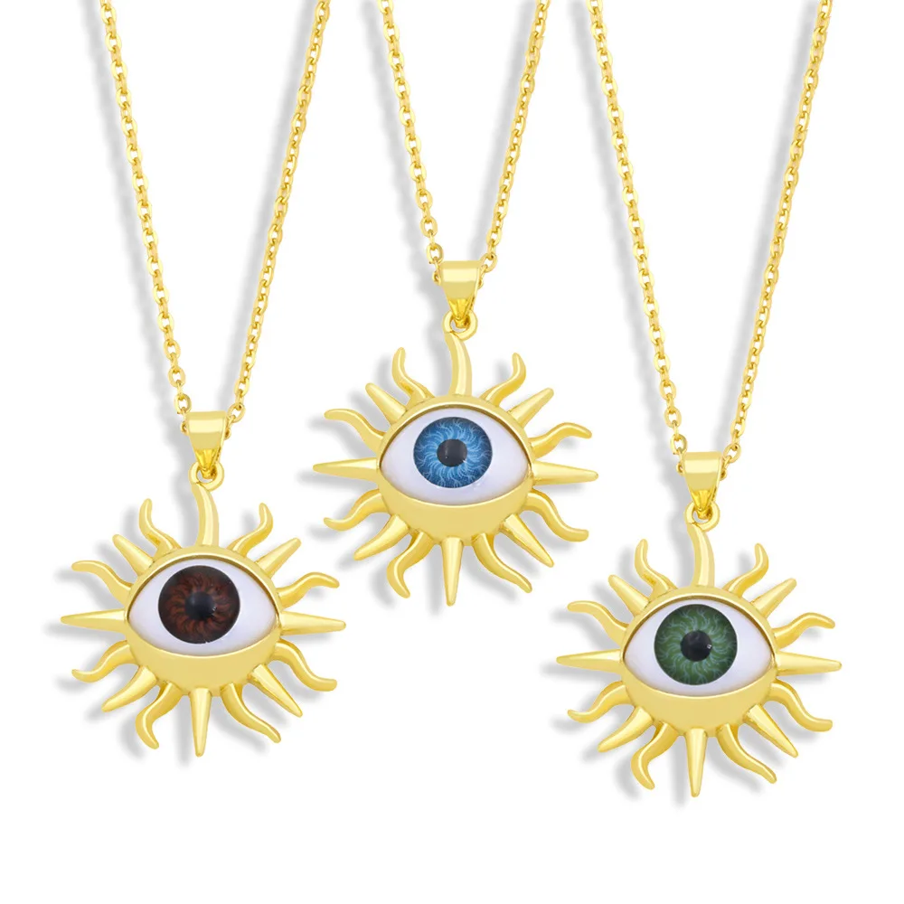 

Resin Multicolor Turkey Evil Eye Lucky Pendant Necklace Copper Gold Plated Clavicle Chain Sun Charm Choker Accessories For Women