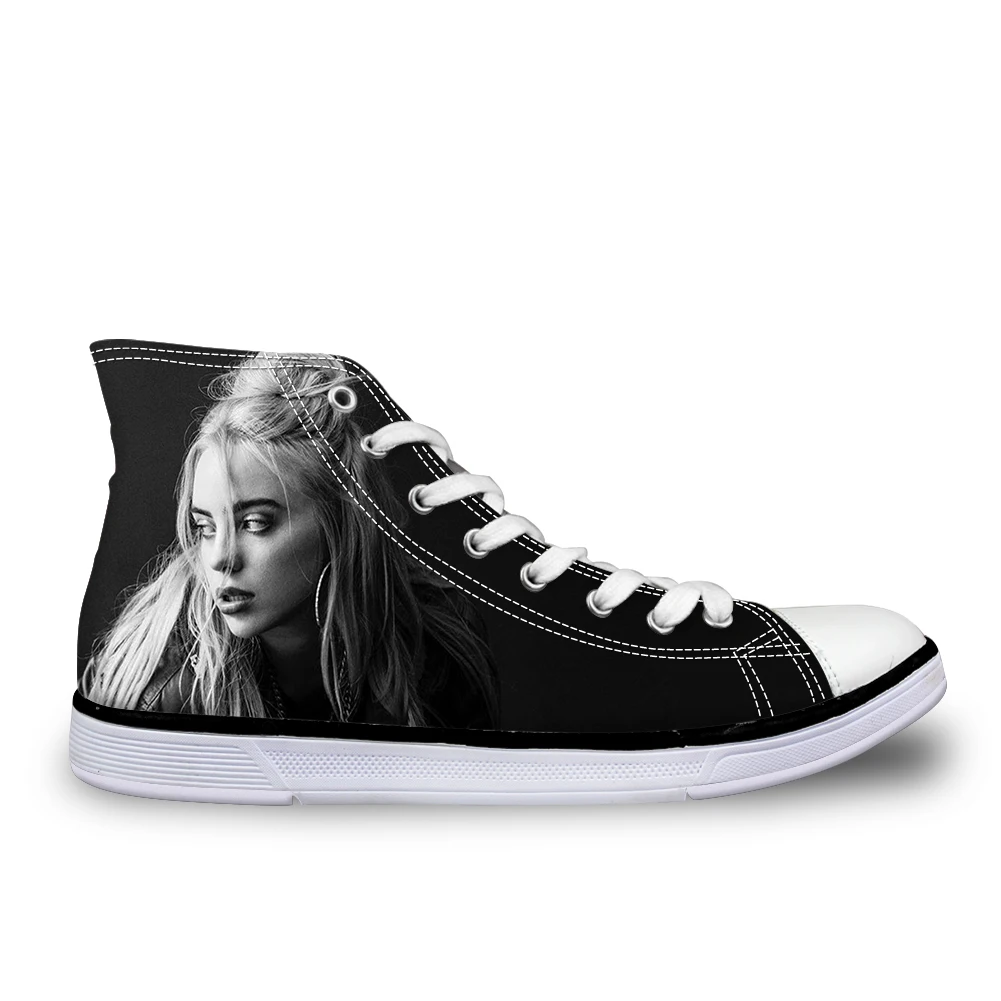 Only Shoes ThiKin/ г.; Лидер продаж; парусиновая обувь с принтом «Билли эйлиш»; женские модные белые кроссовки на шнуровке; дышащая женская обувь с высоким берцем; Вулканизированная обувь - Цвет: Only Shoes