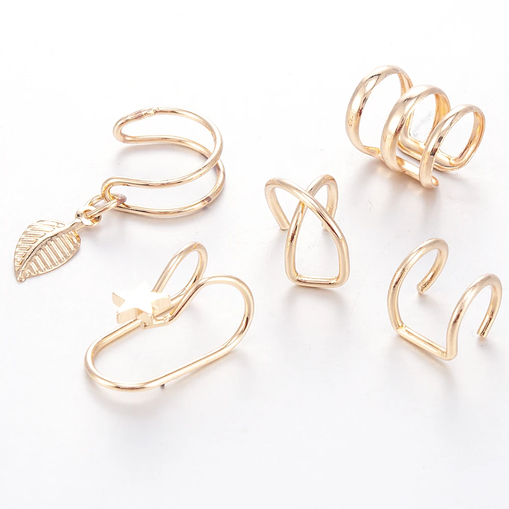 

2019 Fashion 5Pcs/Set Ear Cuffs Gold Leaf Ear Cuff Clip Earrings for Women Earcuff No Piercing Fake Cartilage Earrings
