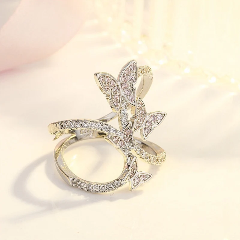 

New Women Rings Butterfly Light Pink Crystal Zircon Wings Ring for Women Trendy Jewelry rings Drop shipping