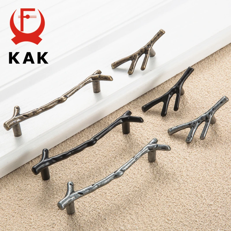 KAK 10pcs Tree Branch Furniture Handle 96mm 128mm Black Silver Bronze Kitchen Cabinet Handles Drawer Knobs Door Pulls Hardware