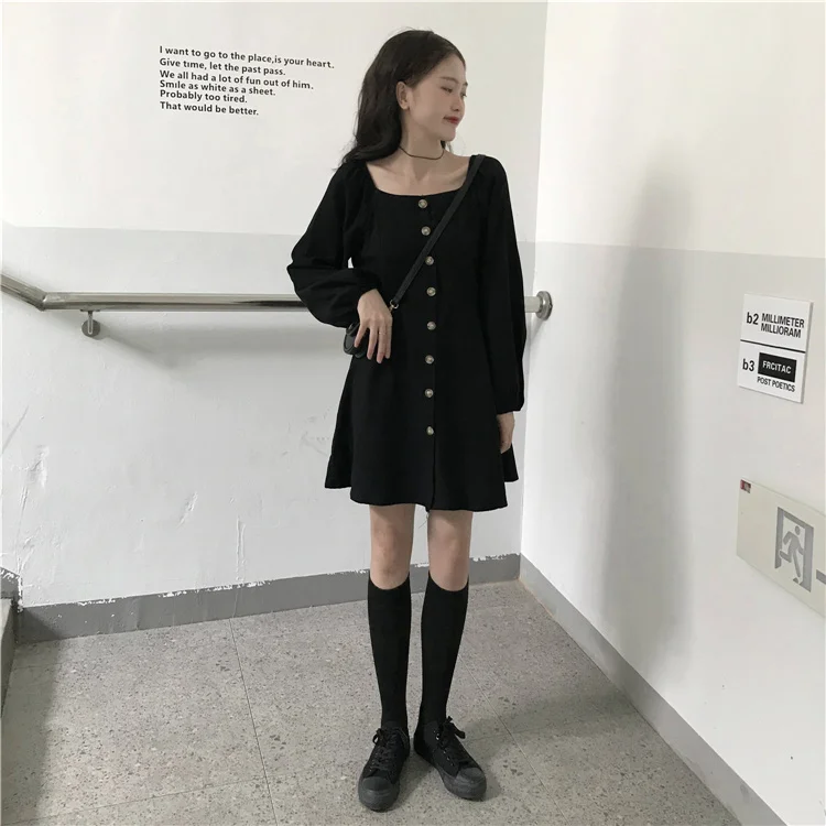 Настоящий чёрный воротник с квадратным воротником на пружине | Женская одежда