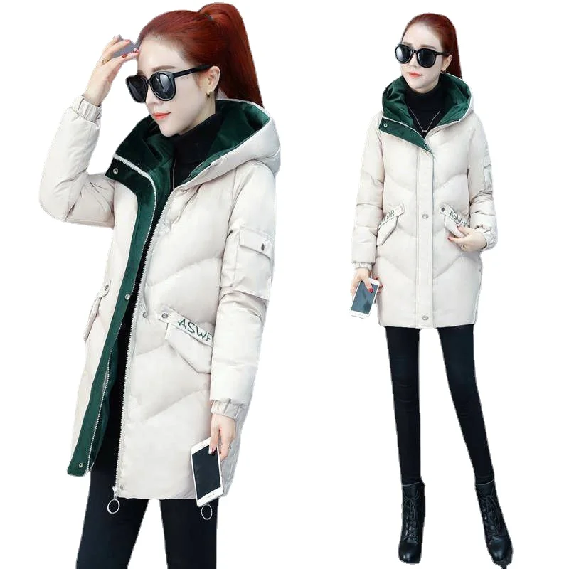 

2021 Women Winter Jacket Coat Plus size Hooded Cotton Padded Jacket Outwear Female Mid Long Parka Womens Wadded jaqueta feminina