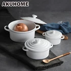Керамическая пиала для риса посуда с двумя ручками и крышкой, суповые миски, простой и креативный резак для салата Akuhome