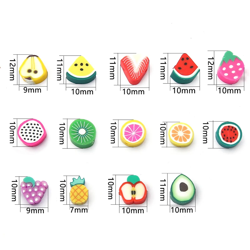 30Pcs/lot 9-11mm Clay Fruit Apple Orange Avocado Strawberry Mix Color Polymer Spacer Beads For Girls Jewelry Making DIY Bracelet | Украшения