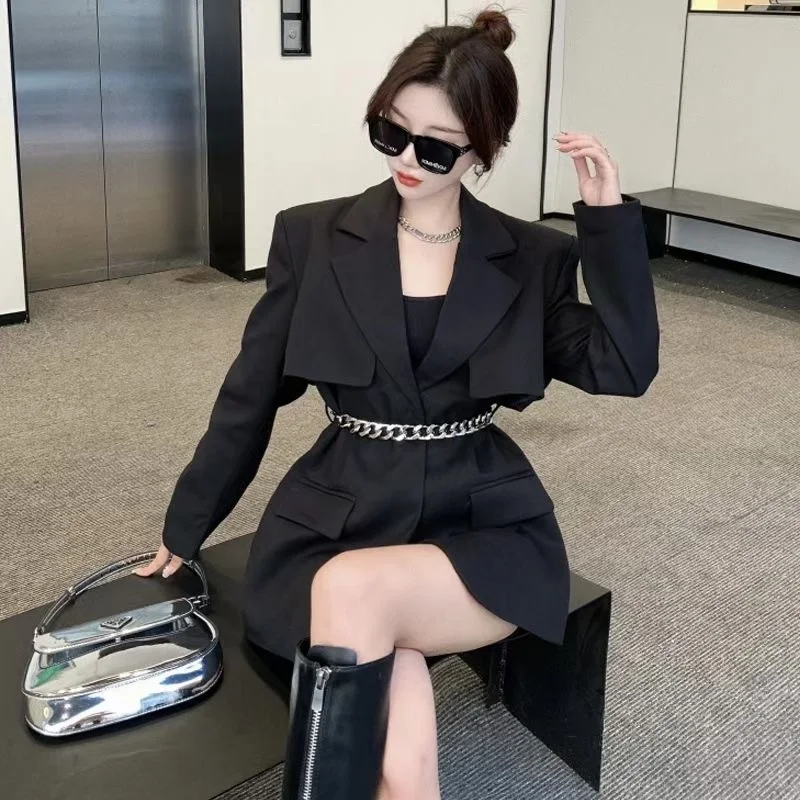 

High-End Small Suit Trench Coat for Women Autumn New Korean Style Sense of Design Metal Chain Loose Temperament Retro Collection