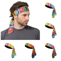 funny face printed sports headbands for men tennis fitness workout anti slip hair band outdoor cycling running sweat band head