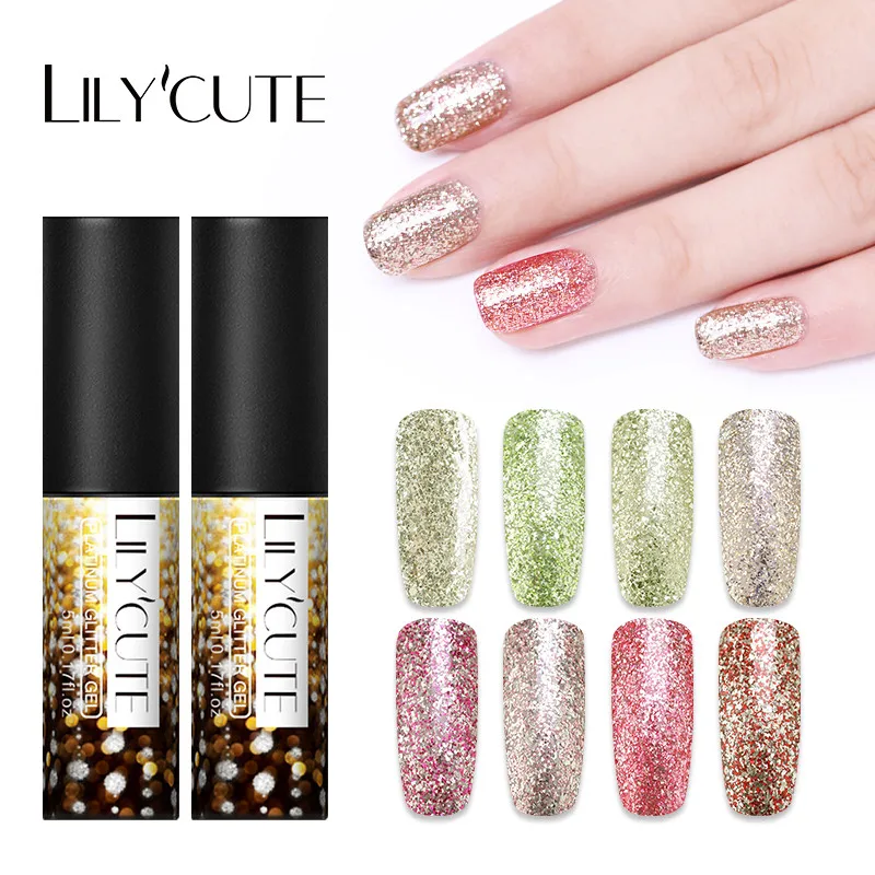 LILYCUTE 5 мл Гель-лак для ногтей блестящие Платиновые ногти искусство для маникюра Гель-лак УФ Гель-лак цвета верхнее Базовое покрытие грунтовка Гибридный лак