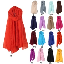 Bufanda larga Vintage de lino y algodón para mujer, Hijab elegante en 16 colores, color negro, rojo y blanco, 2020