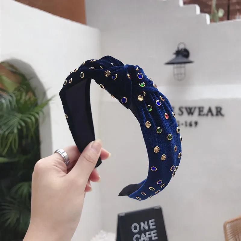 

Vintage Bohemian Velvet Knot Hairband With Colored Rhinestone Knotted Headband Hair Accessories