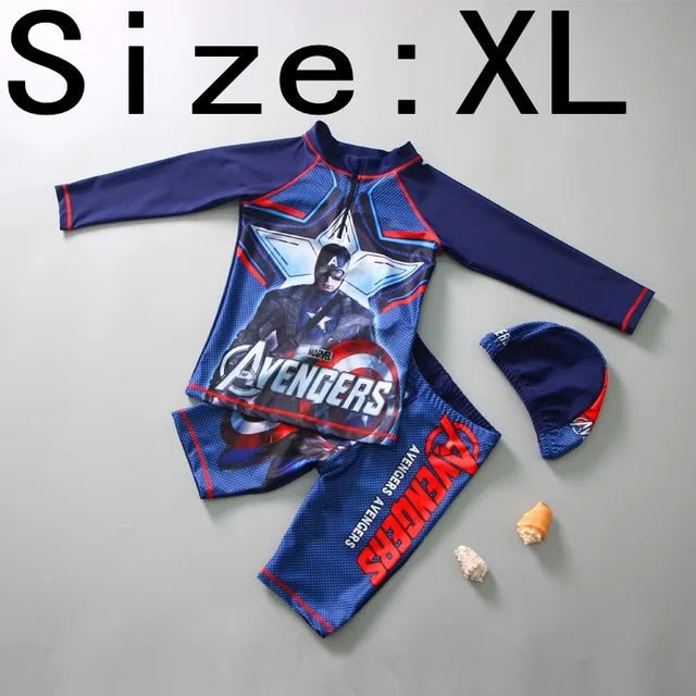 blue XL Новинка; купальный костюм для маленьких мальчиков+ шапочка; комплект из 3 предметов; милый синий купальный костюм; одежда для купания с героями мультфильмов для маленьких детей - Цвет: blue XL
