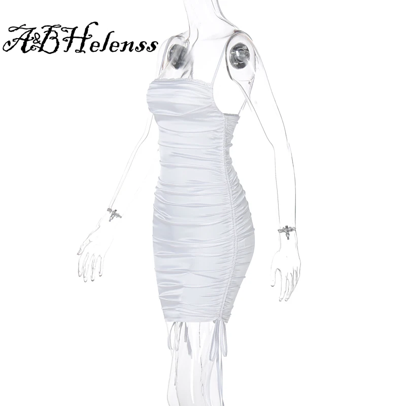 

A&BHelenss 2021 Summer Women Fashion Streetwear Outfits Elegant Cloth Sleeveless Lace Patchwork Ruched Bandage Sexy Mini Dress