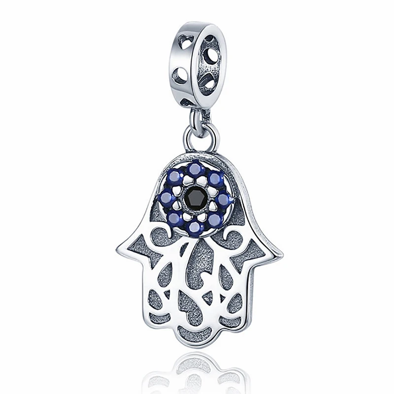 

925 Sterling Silver Charm Hamsa Hand Beads fit Original Pandora Bracelet Fine Silver Jewelry Making DIY Gift