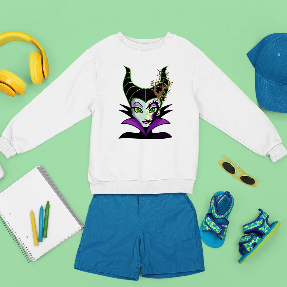 

Disney Sweatshirt Unisex Fairy Tales Sleeping Beauty Tops Anime Clothes Kids Maleficent Print Children Harajuku Pullover Casual