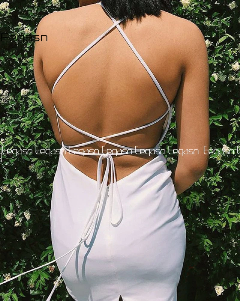 

Sexy White Cross Back Sheath Cocktail Dresses 2020 Cheap Short Women Formal Party Gowns vestido cocktail