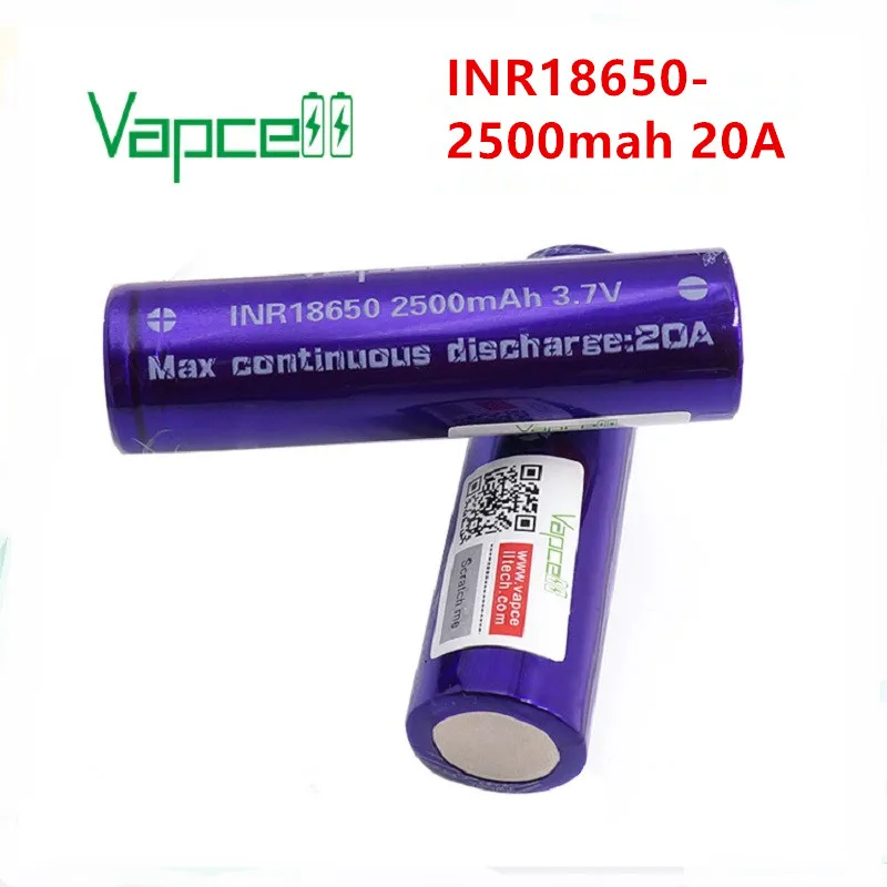 Оригинальный Vapcell 18650 2500 мА/ч 20A INR18650 3 7 v высокой емкости разрядки Перезаряжаемые