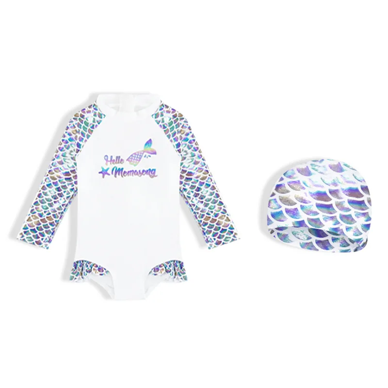 

Girls Long Sleeve Fish Scale Sun Protection Swimwears Mermaid Ruffle Swimming Girl Beach Seaside Swimwear