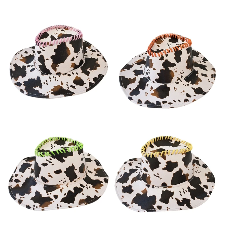 

Retro Cute Cowboy Hat Cow Pattern PC Basin Hat Autumn Winter Cap for Hipster Trend Casual Outdoor Trend Sun Protection
