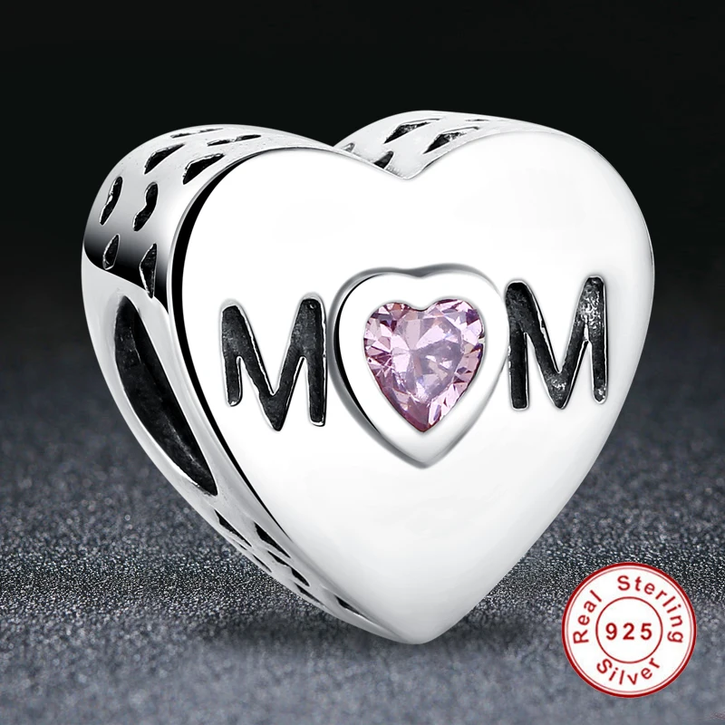 Аутентичные 100% 925 пробы серебро сердце мамы письмо ясно CZ Шарм браслет шарма DIY