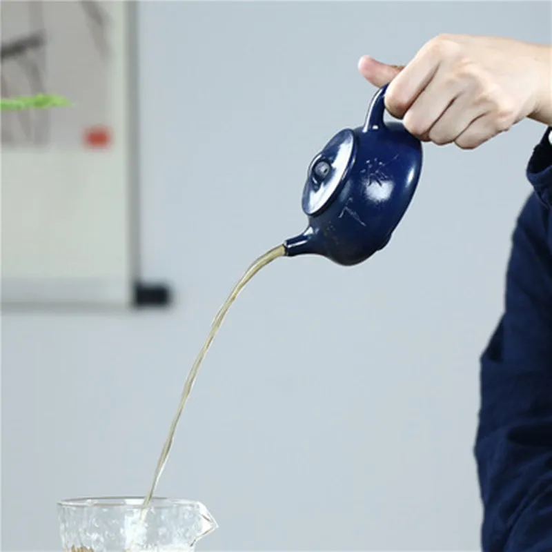 

175cc Yixing Original Mine Azure Clay Purple Sand Pot Master Handmade Wood Burning Stone Scoop Teapot Gong Fu Teaset Gift