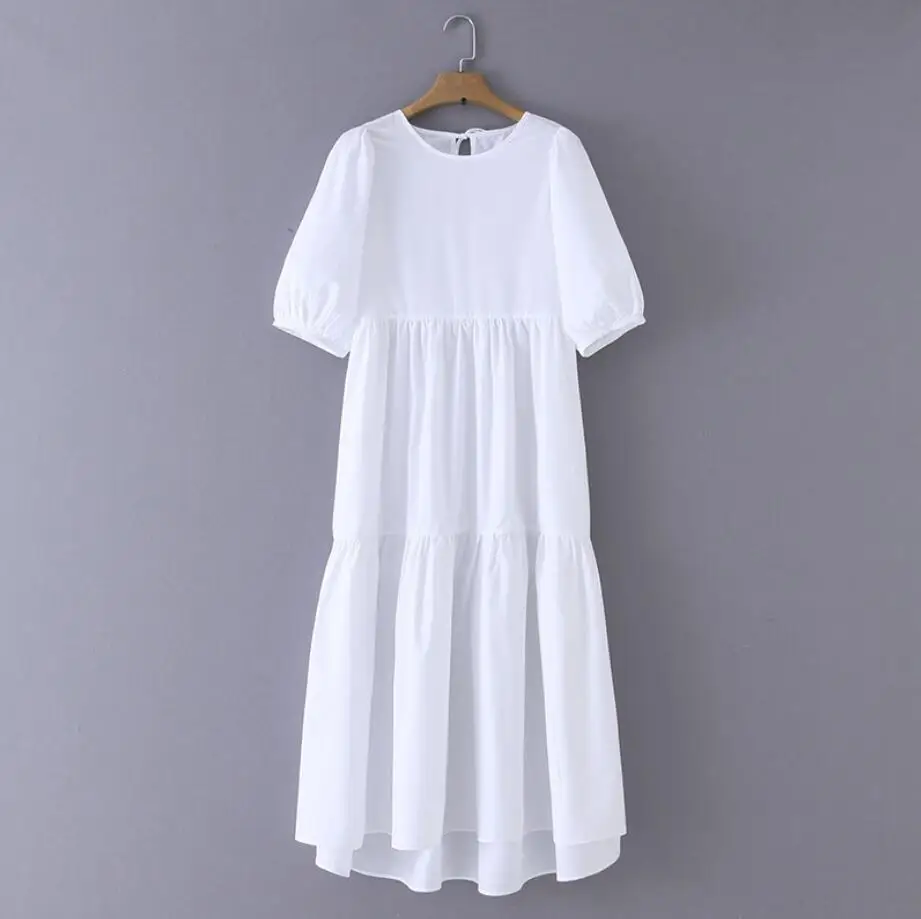 Однотонное женское платье миди с асимметричным подолом свободное круглым