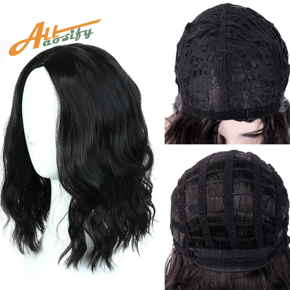 

Парик Allaosify с короткими вьющимися волосами, блонд, синтетические парики для чернокожих женщин, сетка из волос с короткими волнистыми волоса...