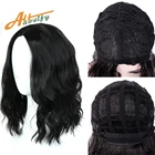 Парик Allaosify с короткими вьющимися волосами, блонд, синтетические парики для чернокожих женщин, сетка из волос с короткими волнистыми волосами, Розовый натуральный черный парик
