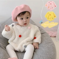 new 2021 autumn and winter baby clothes warm and lovely plush jumpsuit long dleeve little ball boys and girls go out jumpsuit