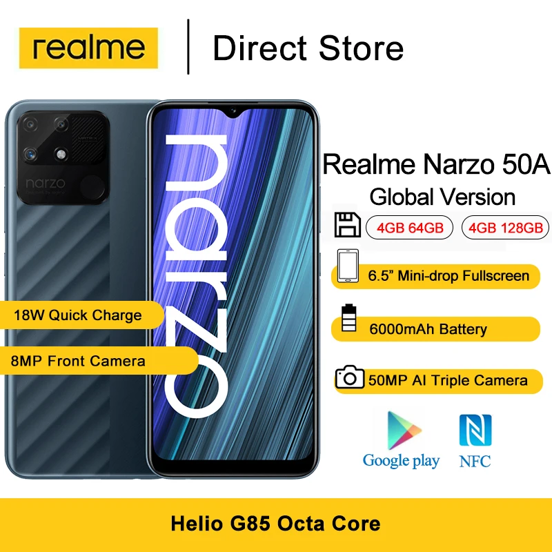 Смартфон Realme Narzo 50 А 4 + 6 5 дюйма 6000 мА ч 18 Вт | Мобильные телефоны и аксессуары
