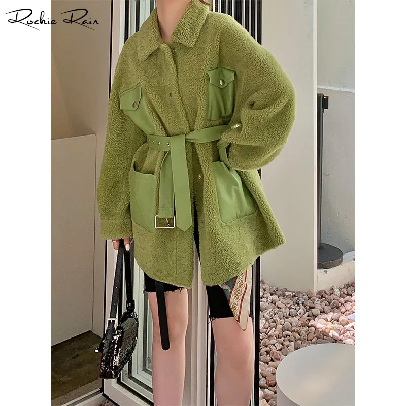 Женская куртка из натурального овечьего меха женская зеленая Натуральная Овечья