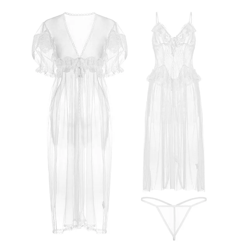 women pajamas sexy pajamas dress see-through mesh two-piece seduction nightgown women see through sleepwear sexy Dress Nightgown