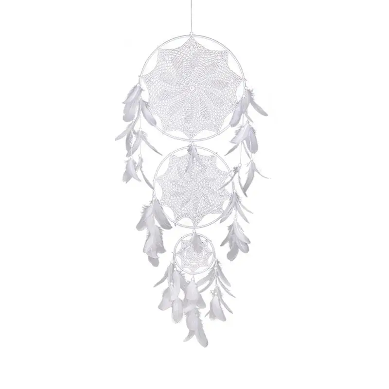 

Three Rings Dream Catcher Handmade Hanging Dreamcatcher Bead Feather Decoration Ornament Home Wall Decor Gift
