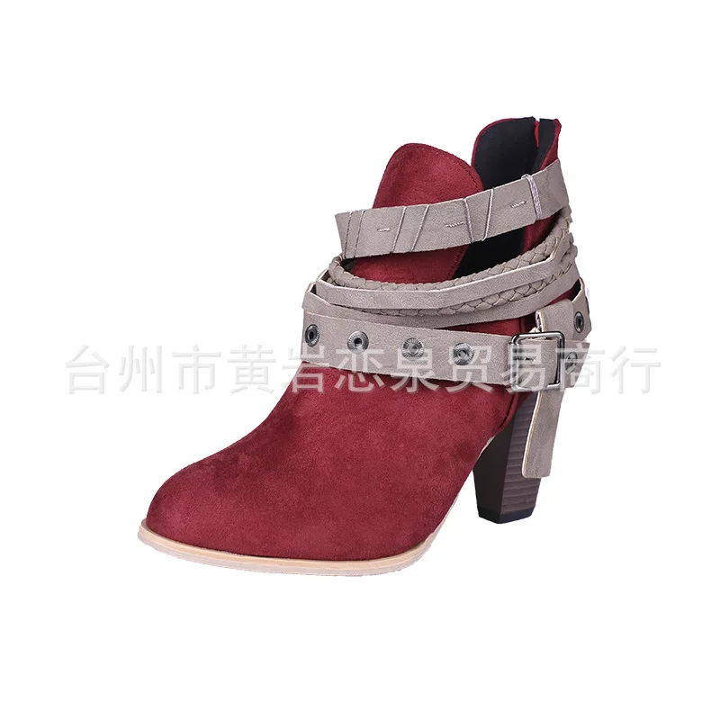 Ботинки женские короткие с круглым носком Винтажные ботинки на среднем каблуке