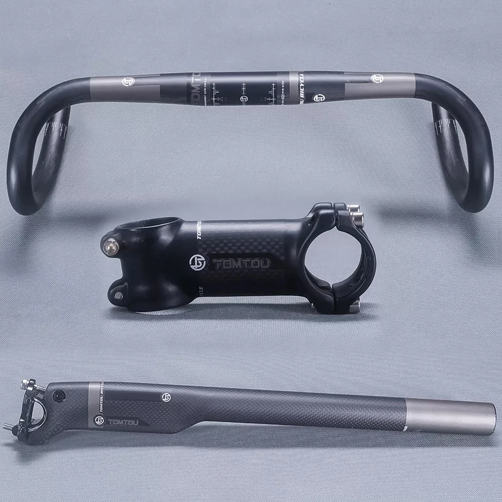 

TOMTOU Super Light Carbon Fibre Cycling Road Bike Handlebar Seat Post Stem Bicycle Road Bent Bar Stes XXX Parts