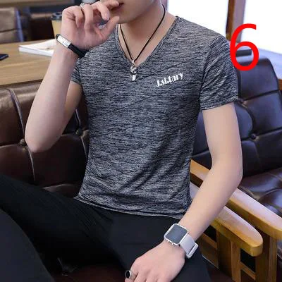 

Summer Men's Short Sleeve T-Shirt Men's Korean Slim Cotton Tight White Tops Thin Letters
