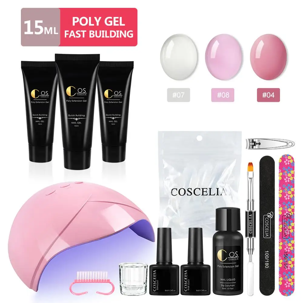 Набор для маникюра COSCELIA Pro набор из полигеля 36 Вт СВЕТОДИОДНЫЙ УФ светильник 15 мл