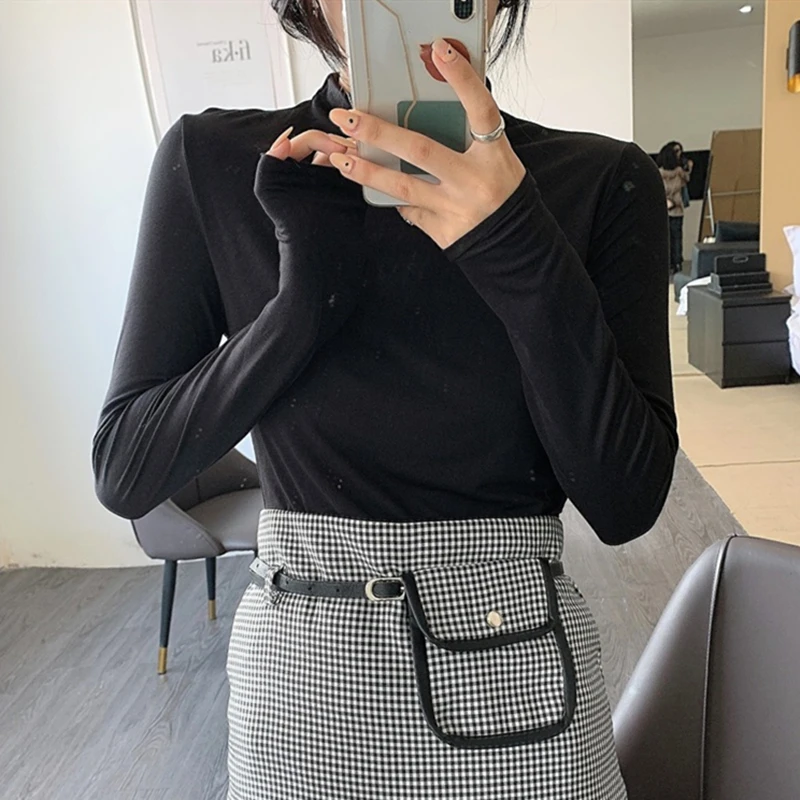 Новинка 2021 женские осенне-зимние футболки базовые эластичные модные