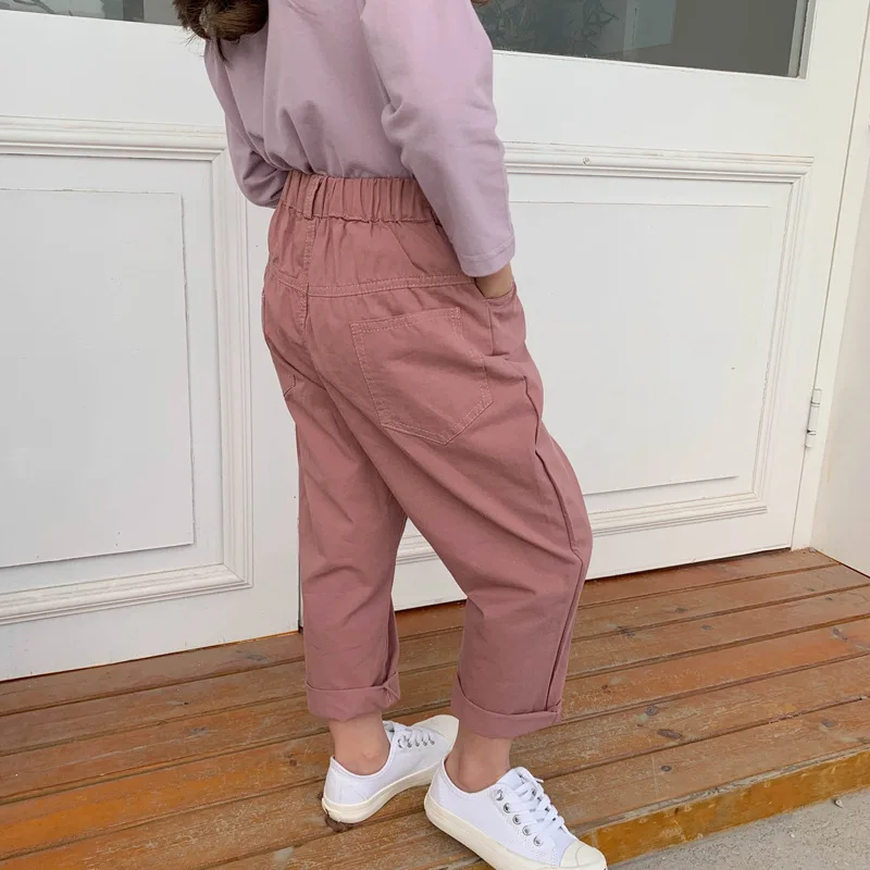 Весенние Брюки для мальчиков и девочек WLG Детские однотонные бежевые желтые