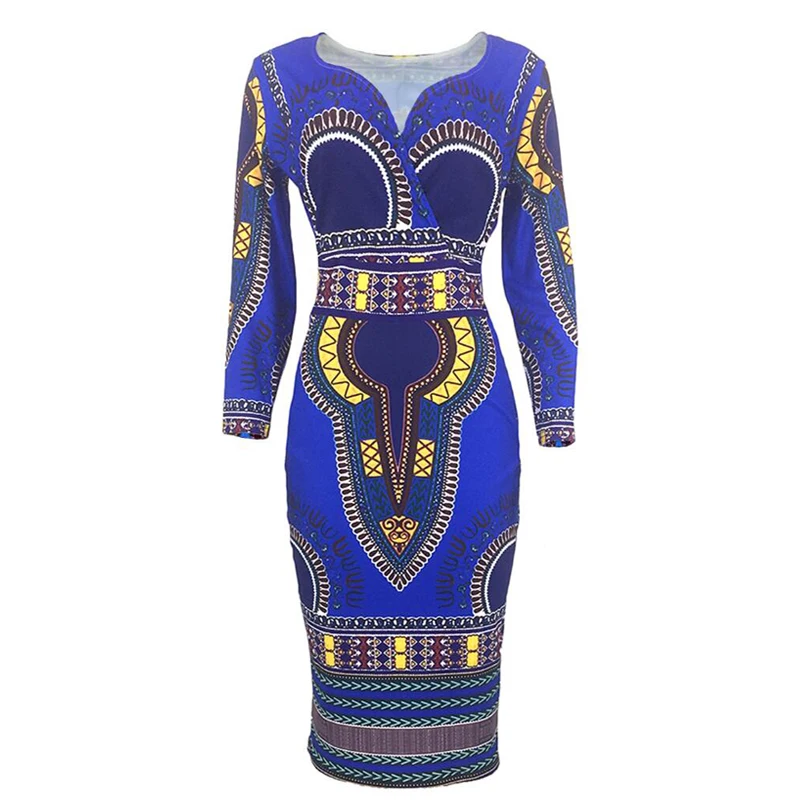 

African Dresses for Women Dashiki Print 2020 News Tribal Ethnic Fashion V-neck 3/4 Sleeve Bazin Ankara Dress Africa Clothing